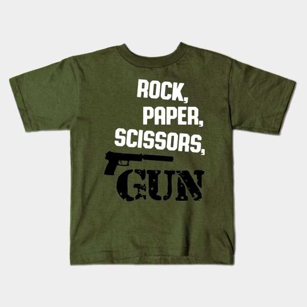 Rock,paper,scissors gun (white) Kids T-Shirt by nektarinchen